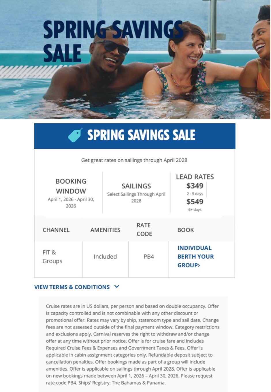 Spring Savings Sale cruise rate offer