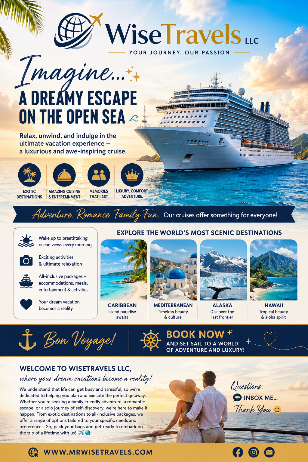 Wise Travels cruise escape ad with scenic cruise destinations